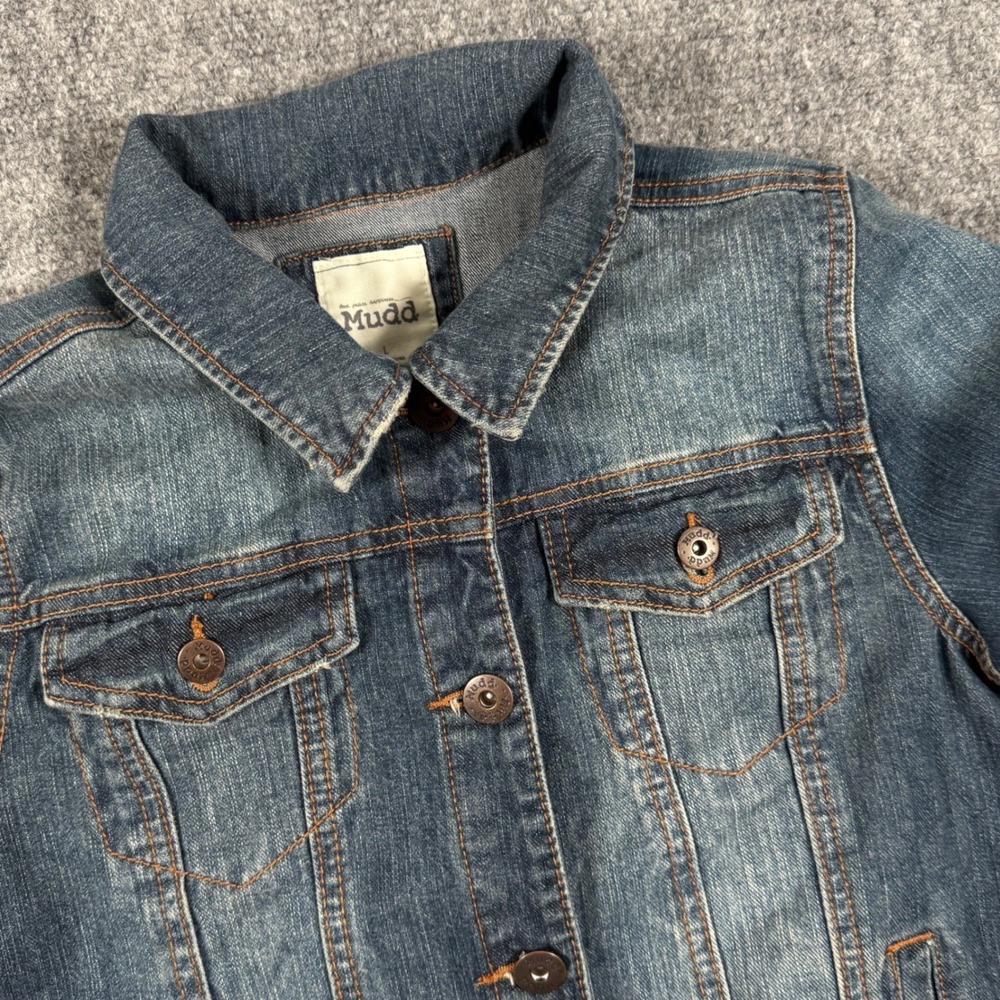 Mudd Denim Jacket Classic Jean Jacket‎ Button Front Casual Fitted L Retro Chic